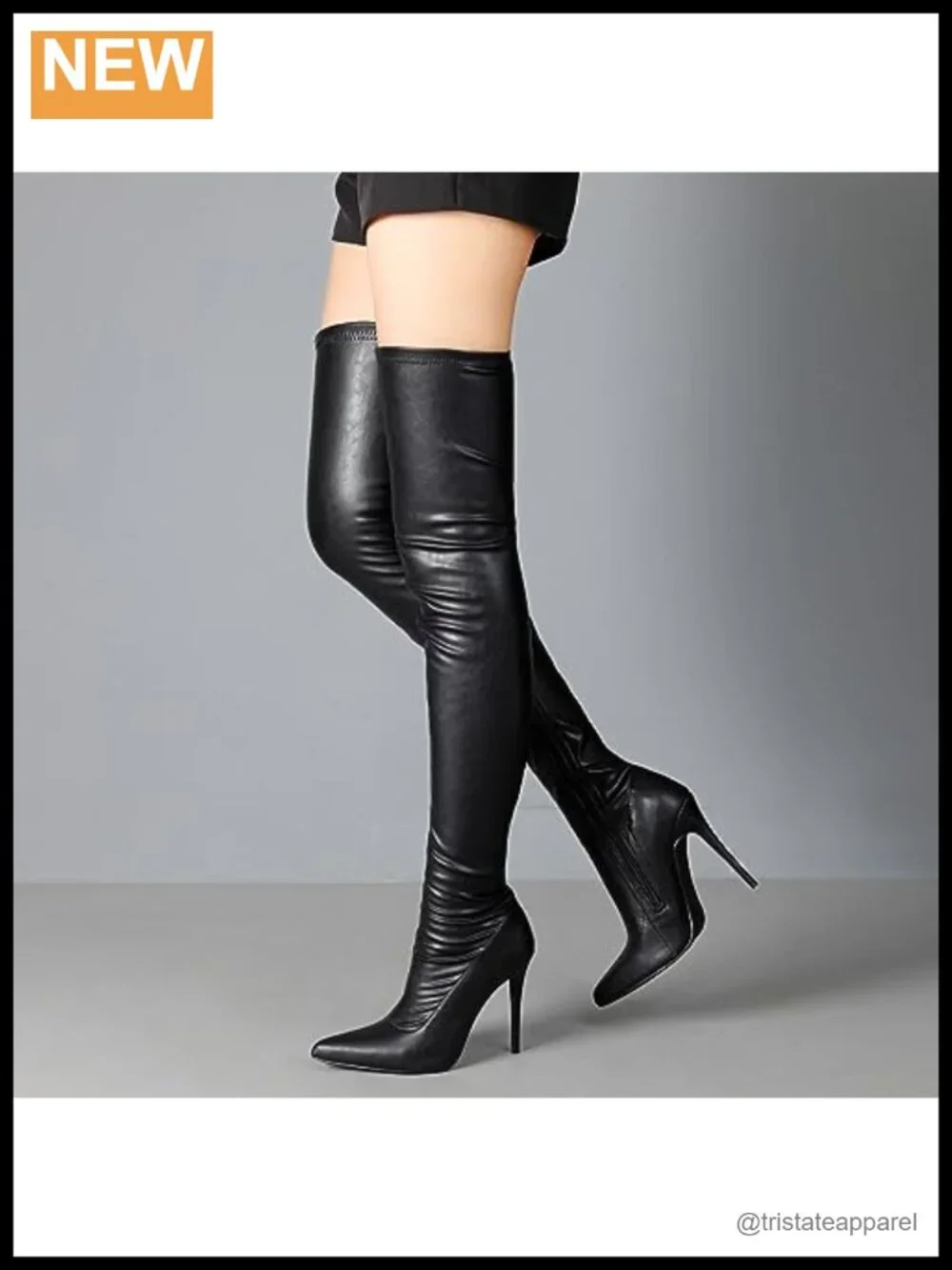 Over The Knee Boots High Heels Zipper PU Leather Thigh High Boot